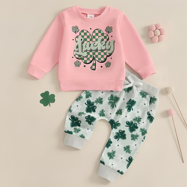 Long Sleeve Pink Lucky Clover Baby Set