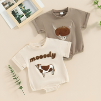 Short Sleeve Moody Cow Embroidered Baby Bodysuit