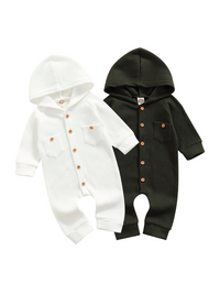 Solid Waffle Hooded Cotton Jumpsuit