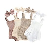 Solid Color Sleeveless Suspender Romper Set