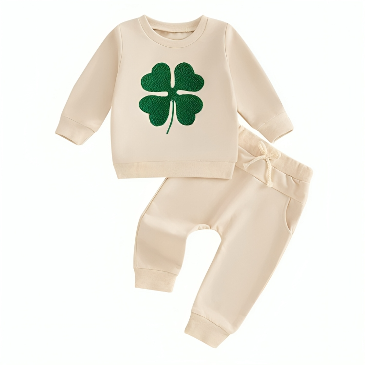 Long Sleeve 4-Leaf Clover Cotton Sweatshirt Set