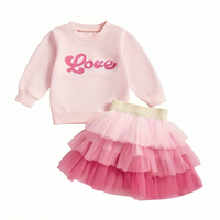 Long Sleeve Pink Love Skirt Toddler Set