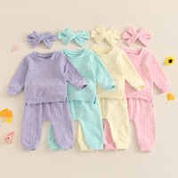 Long Sleeve Solid Embroidered Flowers Baby Set