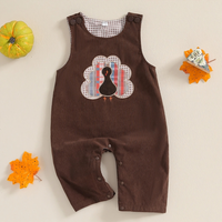 Sleeveless Embroidered Thanksgiving Baby Jumpsuit