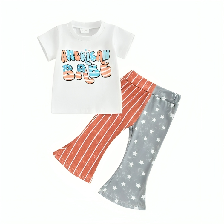 Short Sleeve "American Babe" Flare Pants Set