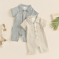 Short Sleeve Striped Collared Baby Jumpsuit