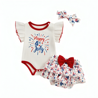 Flying Sleeve Happy 4th of July Baby Set