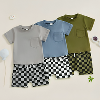 Short Sleeve Checkered Shorts Baby Set