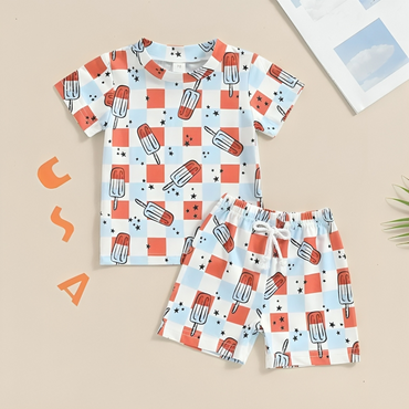 Short Sleeve Checked Popsicles Baby Set