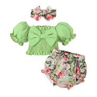 Puff Sleeve Floral Bow Top Set