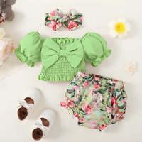 Puff Sleeve Floral Bow Top Set