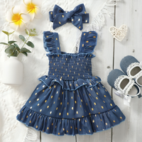 Golden Dot Slip Blue Bow Dress