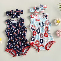 Sleeveless Tassel Independence Day Baby Romper