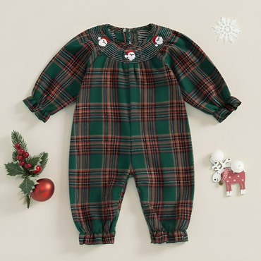 Christmas Vintage Crew Neck Plaid Baby Jumpsuit