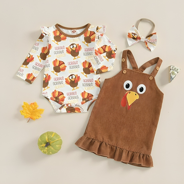 Thanksgiving Gobble Ruffle Suspender Skirt Set