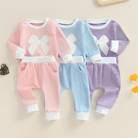 Long Sleeve Waffle Bow Baby Set