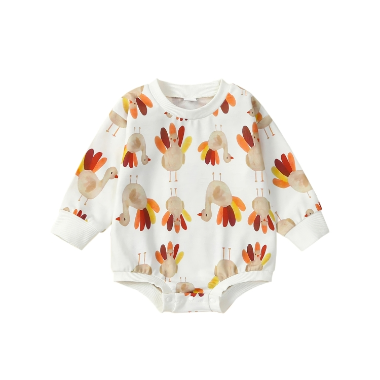 Cute Long Sleeve Turkey Feathers Baby Bodysuit