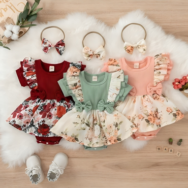 Bowknot Floral Strapped Cotton Jumpsuit Dress