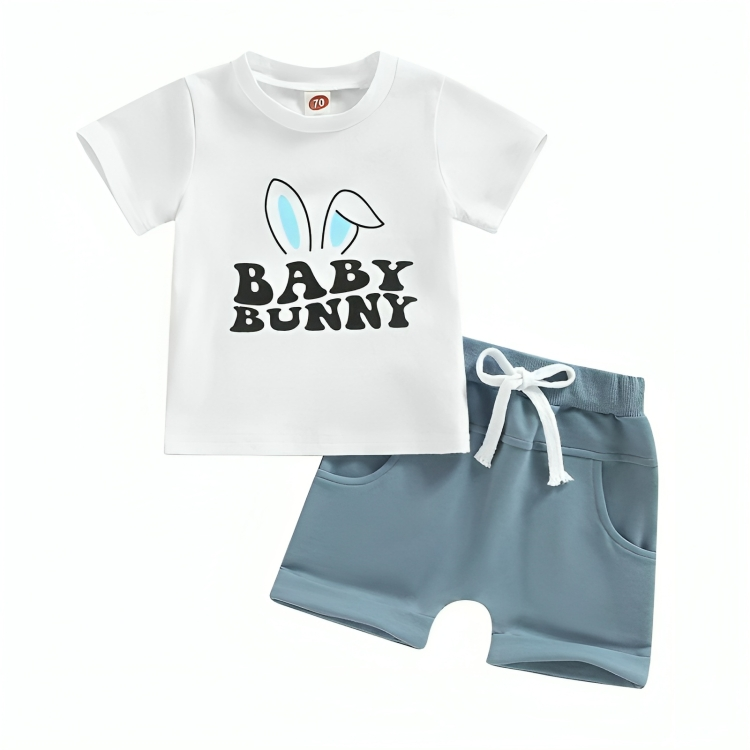 Baby Bunny Print Solid Baby Set