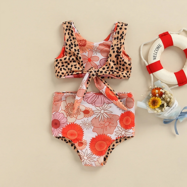 Sleeveless Leopard Floral Toddler Swimsuit