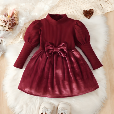 High Neck Long Sleeved Bow Holiday Dress