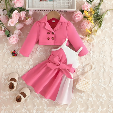 Half Top Buttoned Coat with Bow Princess Skirt