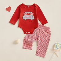 Long Sleeve Love Plaid Pants Baby Set