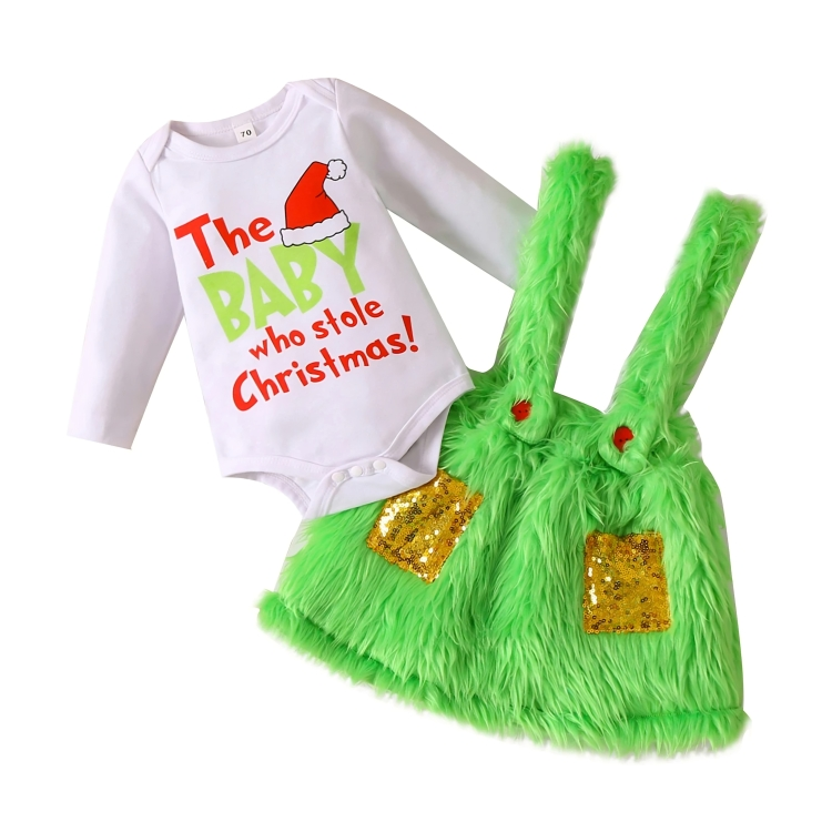 Grinch Suspender Overall Skirt Set