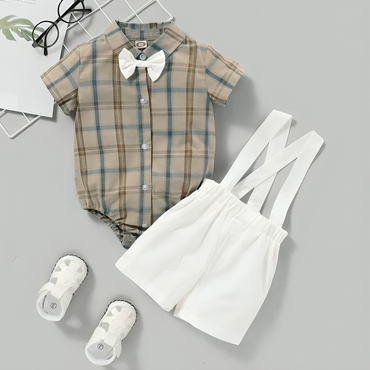 Gentlemen White Overall Plaid Set