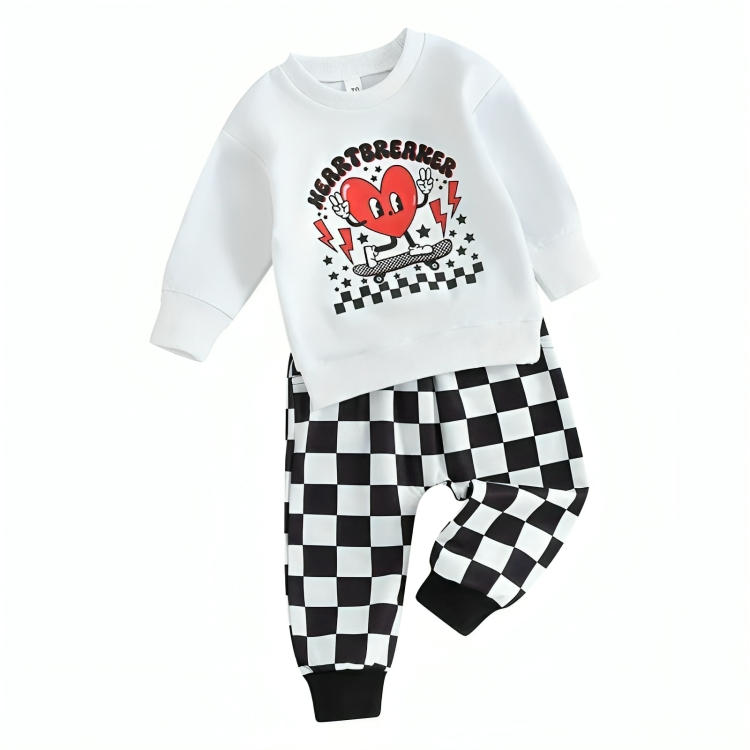 Heartbreaker Print Checkered Baby Set