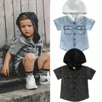 Short Sleeve Denim Hooded Baby Top