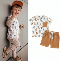 Short Sleeve Brown Easter Bunny Baby Set