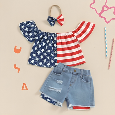 4th of July Denim Shorts Toddler Set