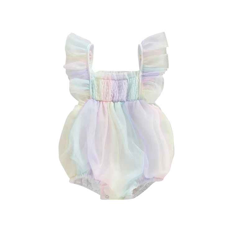 Rainbow Tie-Dye Tulle Baby Romper