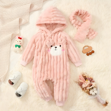 Bear Print Long Sleeve Hooded Jumpsuit