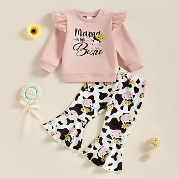 Mama Is My Bestie Cow Print Toddler Set