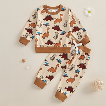 Long Sleeve Brown Dinosaurs Print Baby Set