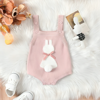 Pink Bunny Knitted Sleeveless Baby Romper