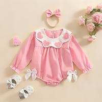 Long Sleeve Pink Heart Bow Ruffle Bodysuit