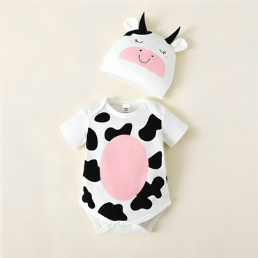 Cow Short Sleeve Jumpsuit Romper Set