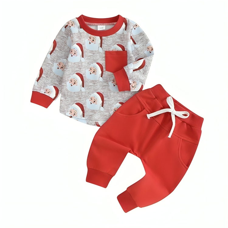 Cartoon Santa Print Shirt & Pants Baby Set