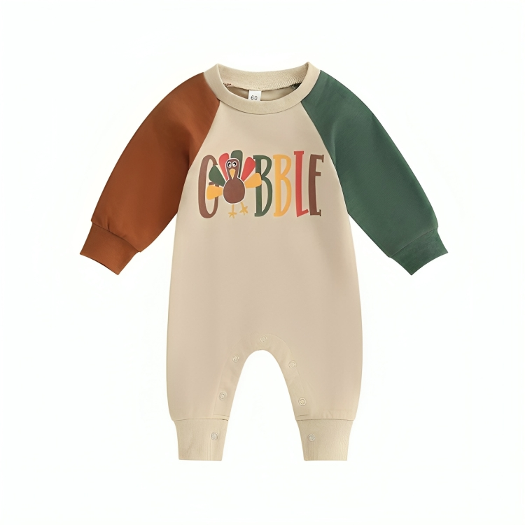 Long Sleeve Colorful Gobble Baby Jumpsuit