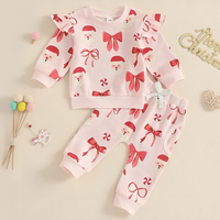 Pink Santa Claus Bow Print Baby Set