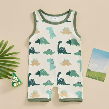 Sleeveless Dino Print Baby Romper