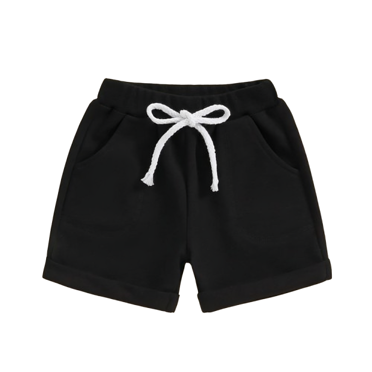 Black Solid Color Elastic Baby Shorts