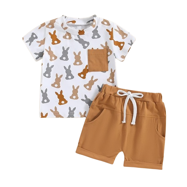 Short Sleeve Brown Easter Bunny Baby Set