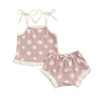 Waffle Floral Ruffled Baby Set