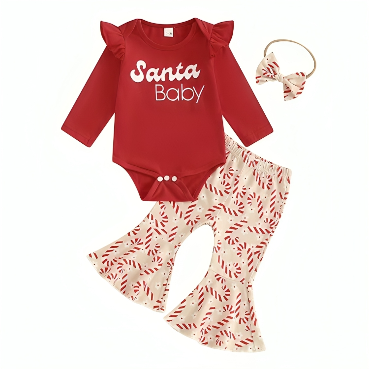 Santa Baby Christmas Flared Pants Baby Set