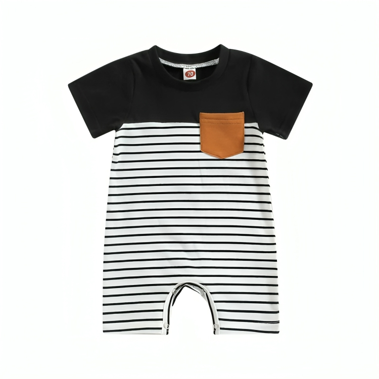 Short Sleeve Striped Patchwork Baby Romper