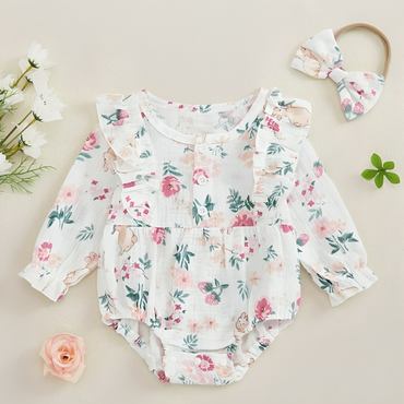 Long Sleeve Floral Bunny Baby Romper